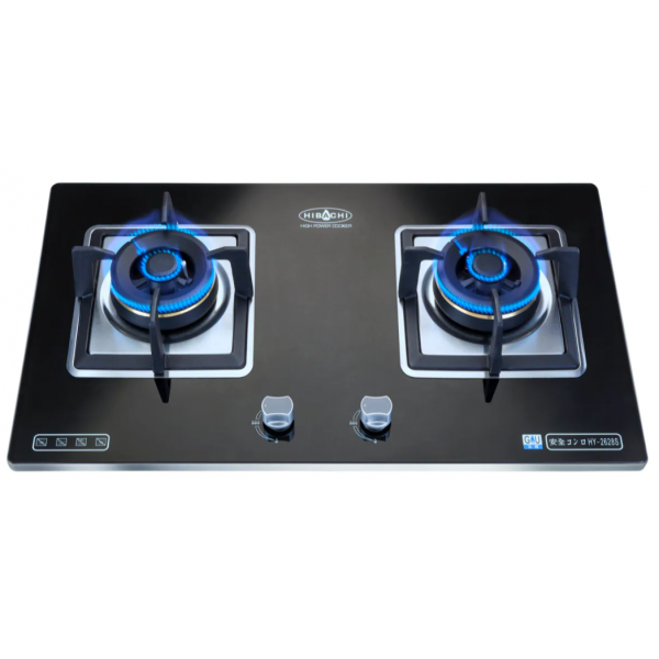 Hibachi 氣霸 HY-2628SN TG 嵌入式雙頭煤氣煮食爐：6.0kW強火，易潔玻璃面板，自動熄火安全